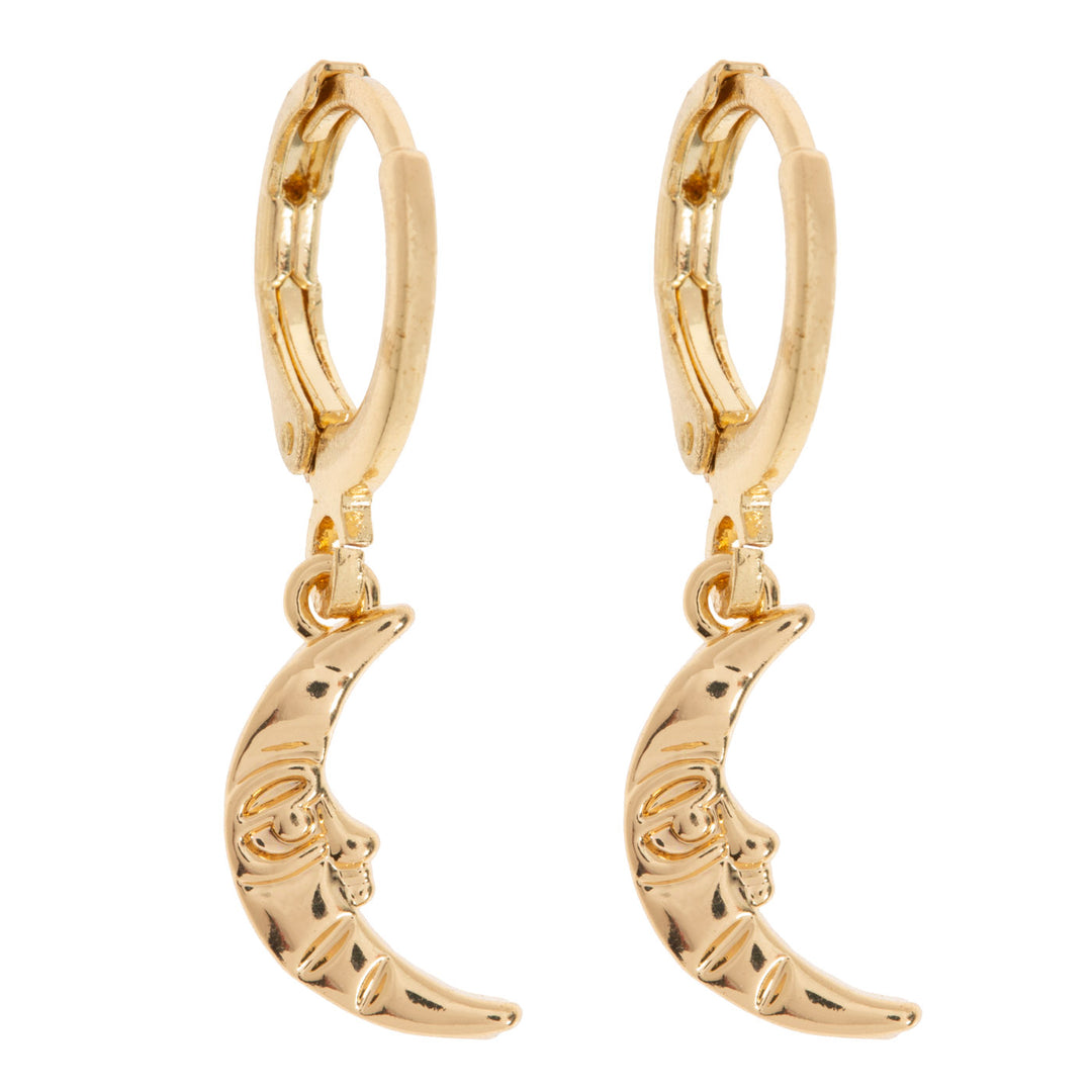 Luna  - Crescent Moon with Face Hoop Earrings