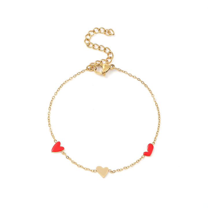 Linnea - Herzkettenarmband Rot & Gold Edelstahl